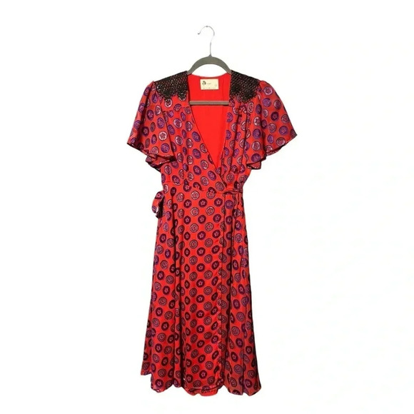 Anthropologie Kopal Adria Red flutter sleeves wrap dress - Picture 4 of 10